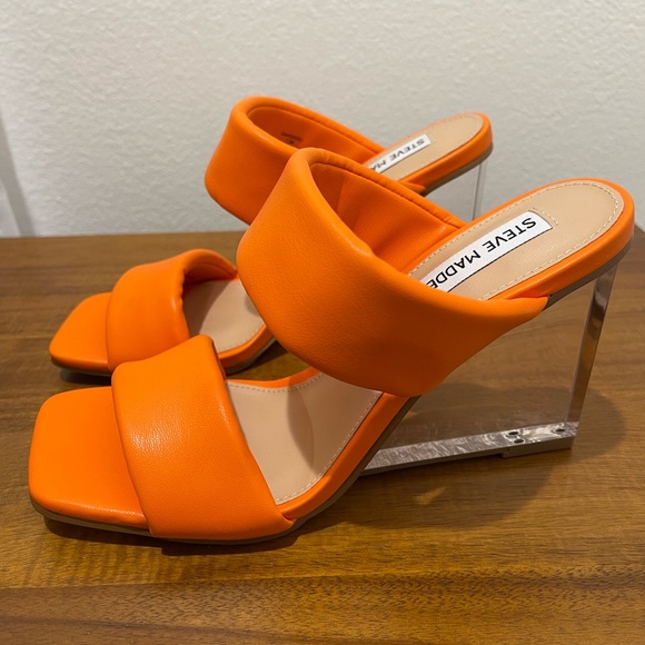 Steve Madden Shoes - Steve Madden Orange Clear Block Heels